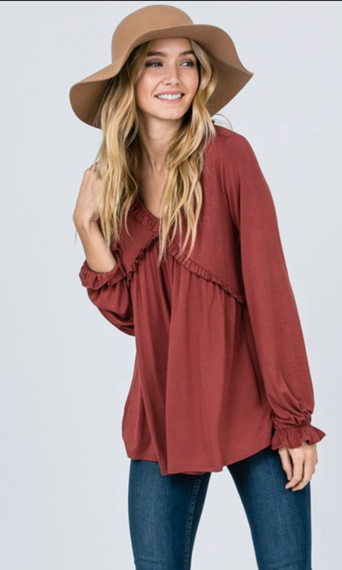 Marsala Ruffle Top