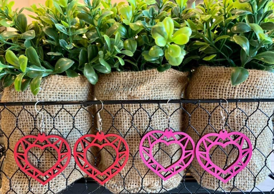 Wooden Heart Earrings