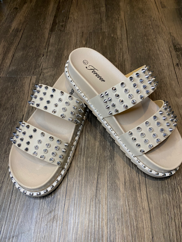 Beige Studded Slides