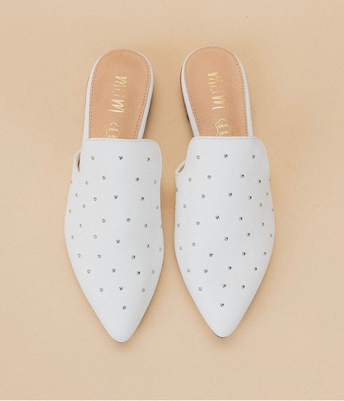 White Studded Mules